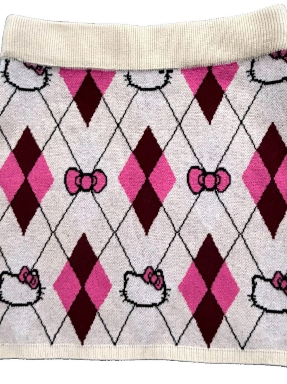 Forever 21 Pink, Burgundy and Cream Argyle Knit Mini Skirt